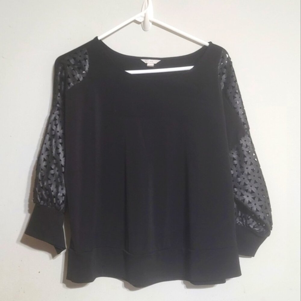 Cato Medium Top Black Vegan‎ Leather Eyelet Laser Cutout Sleeves Party Sexy